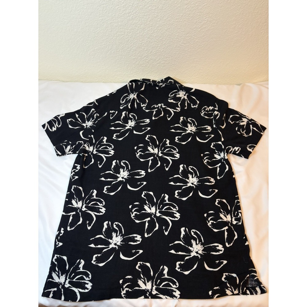 PORTER and ASH Black Linen Floral Hawaiian Button Up Shirt Men's Sz‎ Small